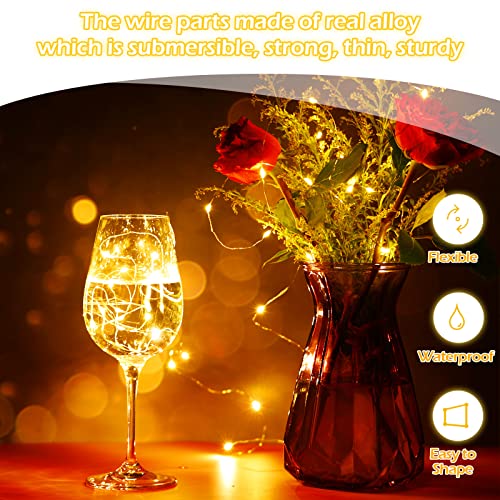 Hortsun 100 Packs Fairy Lights Battery Operated 3 Speed Modes, 7 Ft/ 2 M 20 LED Battery String Mini Waterproof Wire Twinkle Lights Bulk for Wedding Party Birthday Vases Decor (Warm White) - color: Warm White