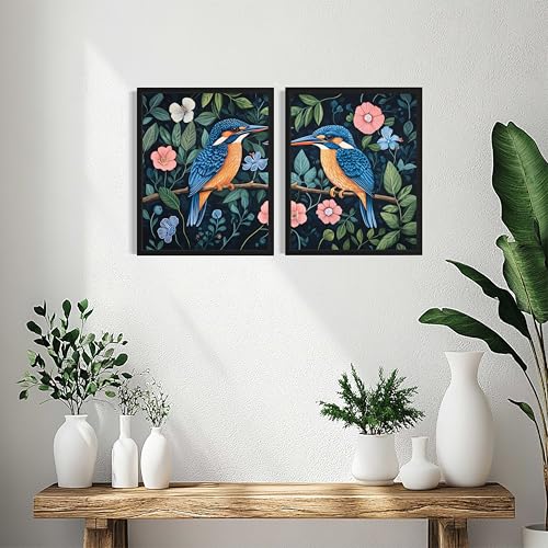 Kingfishers William Morris Wall Art Poster Prints, Vintage Flowers Tapestry, Floral Decor for Living Room, Bedroom, Office, Bathroom AA12 (Kingfishers, 18 x 24 inches (2 Panels), Unframed) - color: Kingfishers, size: 18 x 24 inches (2 Panels)