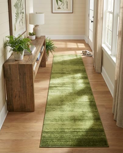 Rugs.com Angelica Collection Rug – 10 Ft Runner Green Medium Rug Perfect for Hallways, Entryways - color: Green, size: 2'7" x 10' (Runner)