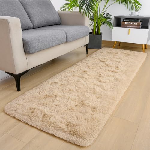 DETUM 2X6 Beige Runner Rug for Hallyway Entryway Kitchen Fluffy Area Rugs Light Beige Bedroom Rug Soft Kids Room Rugs Furry and Washable Kids and Pets Friendly - color: Light Tan, size: 2 x 6 feet