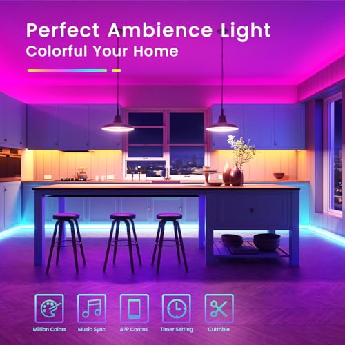 TJOY 50ft Bluetooth LED Strip Lights, Music Sync 5050 LED Light Strip RGB Color Changing LED Lights Strip with Phone Remote, LED Lights for Bedroom Kitchen TV Party TIKTOK DIY (APP+Remote +Mic) - size: 50 ft
