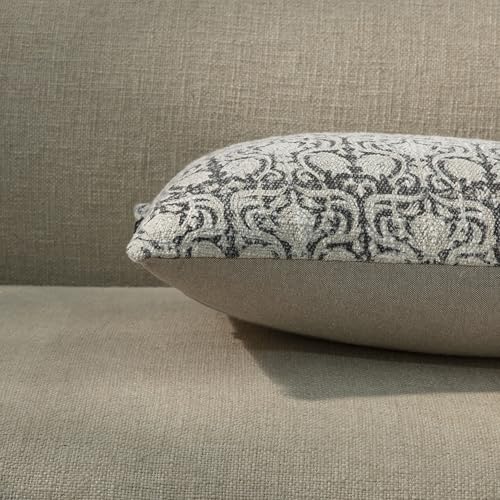 Handblock Printed Vintage Indian Cotton Decorative Throw Pillow Covers, Set of 2 (Charcoal Floral, 12" x 20" (Pack of 2)) - color: Charcoal Floral, size: 20" x 12" (Pack of 2)