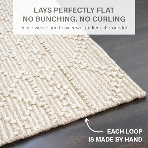 Homespice Mica White & Tan Jute Runner Rug 2x6' - Thick & Firm Premium Handmade Jute Rugs Runner for Hallway and Kitchen, Lays Flat, Won't Fray or Shed, Diamond Trellis Pattern - color: Mica, size: 2' x 6' (Rectangular)