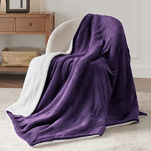 Bedsure GentleSoft Sherpa Fleece Throw Blanket for Couch, Non-Heated, Thick and Warm Throw Gifts for Women and Girls, Soft Fuzzy Plush Blanket for Winter, Purple, 50x60 Inches - color: 08 - Purple, size: Throw (50" X 60")