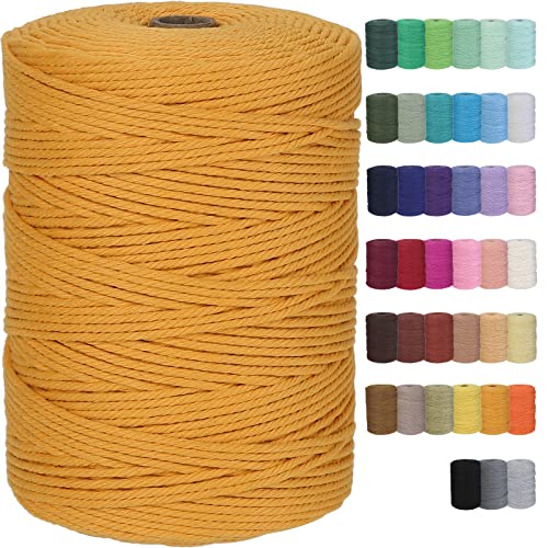 Cotton Macrame Cord 3mm 328yards Natural Colored Macrame Supplies, Soft Craft Cotton Rope for Plant Hanger Wall Hanger Dreamcatcher (Orange) - color: Orange, size: 3mmx328Yards
