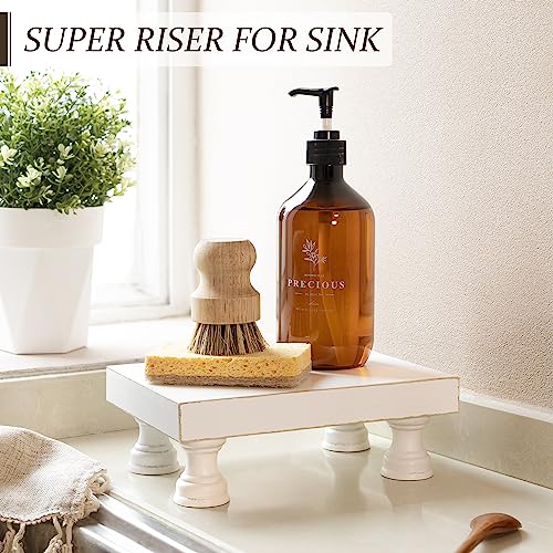 EOSAHR Decorative Wood Riser for Home Decor : Farmhouse Pedestal Stand for Display and Rustic Soap Holder for Sink Organizer - Retro Display Tray for Your Home, Livingroom, Bathroom,and Kitchen - color: C-White