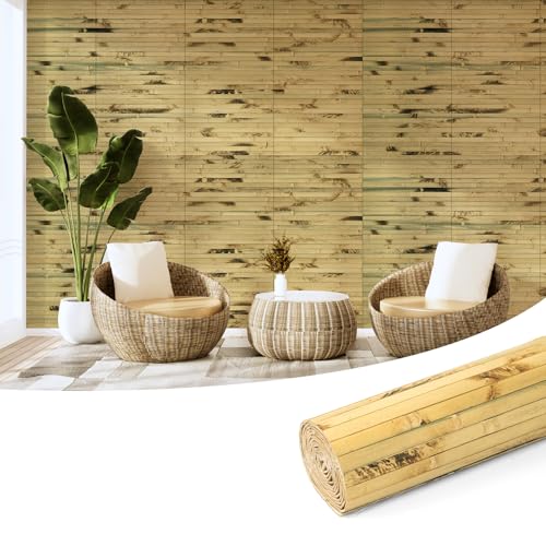 Art3d Natural Bamboo Wall Panel for Interior Wall Decor, Renewable Pole Wrap Wainscoting Paneling for Wall Ceiling Furniture Cabinet Office, 12 x 96 Inch - Light Burned, 1-Pack - color: Light Burned, size: 1-12" x 96"