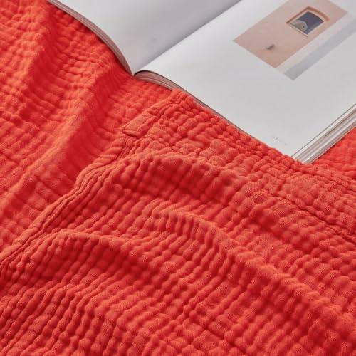 EMME Cotton Muslin Throw Blanket Orange Red, 50"x60" for Couch Breathable Gauze Soft Lightweight Adults - color: 16 - Orange Rust, size: Throw (50" x 60")