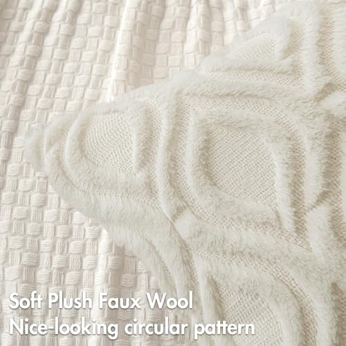MIULEE Cream White Throw Pillow Covers 18x18 Inch, Soft Winter Plush Faux Wool Couch Pillow Covers Set of 2 Decorative Farmhouse Boho Throw Pillows for Sofa Living Room Bed - color: Cream White, size: 18" x 18" (Pack of 2)