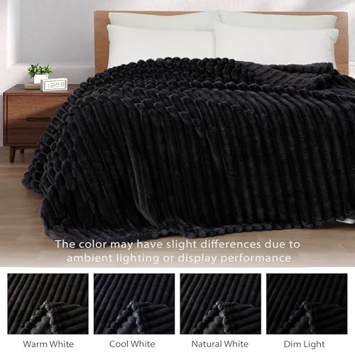 Exclusivo Mezcla Fleece Throw Blanket for Couch, Super Soft Striped Jacquard Bed Blanket, Lightweight Fuzzy Cozy for All Seasons, 50x60 Inches, Black - color: Black, size: Throw ( 50x60 IN )