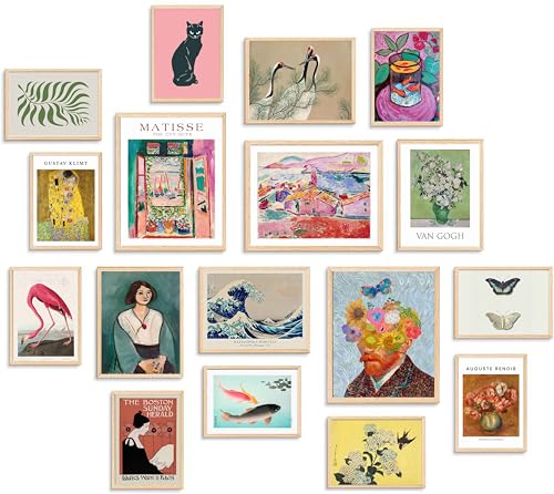 KBKBART Set of 17 Eclectic Wall Art Prints, Colorful Maximalist Wall Decor Canvas Boho Gallery Prints Collage, Vintage Famous Artists Painting Pictures Aesthetic Poster for Funky Room Decor, Eclectic Home Decor for Bedroom Dorm - Unframed - color: Eclecti