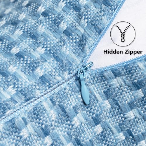 Kevin Textile Outdoor Waterproof Throw Pillow Covers Pack of 2 Weaving Texture Water Resistant Outside Decorative Cushion Covers for Garden Patio Tent Balcony Bench Couch Sofa 16x16 Inch, Light Blue - color: Light Blue, size: 16" x 16" (Pack of 2)