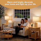 EJIAXIN Table Lamp for Bedroom Set of 2-19" Wood Farmhouse Bedside Lamp with Adjustable Color Temperatures - Modern Rustic Linen Lampshade Nightstand Lamps for Living Room Office, Bulbs Included - color: Burlywood