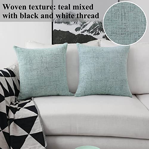 Home Brilliant Throw Pillow Covers for Couch Tweed Chenille Throw Pillow Covers 18x18 Sofa Bench Decorations, 2 Packs, 18 x 18 inches, Greenish Teal - color: Teal, size: 18" x 18" (Pack of 2)