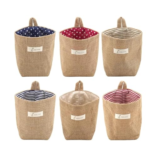 Hanging Basket, 6 Pack Hanging Wall Baskets, Wall Hanging Storage Bag Linen Small Storage Baskets for Organizing for Toy Makeup Kit Small Stuff, Flower Plant Wall Basket Decor - style: Style 1