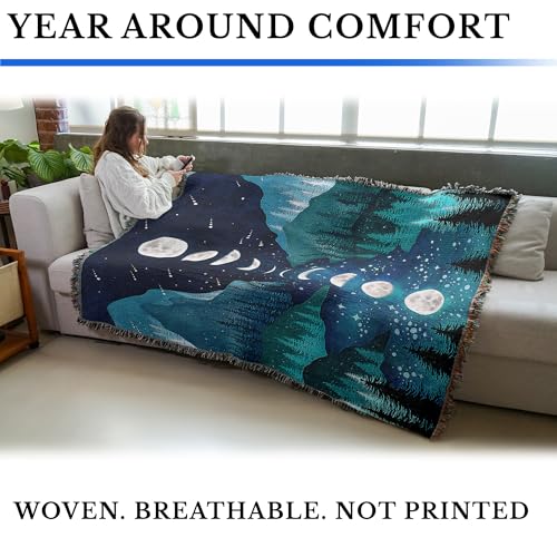 Pure Country Weavers Moonlight Garden Olive by Episodic Drawing - Gift Tapestry Throw Blanket Woven from Cotton - Made in The USA (72x54) - color: River and Sky, size: 72x54