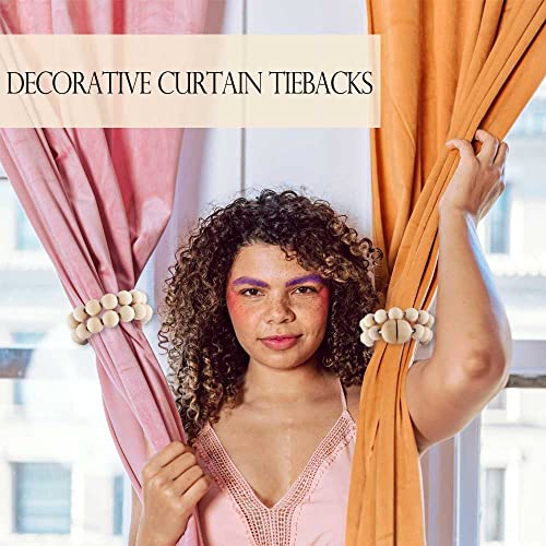 Magnetic Curtain Tiebacks Boho Beaded: Strong Magnets, Boho Decor Wood Bead Curtain Tiebacks, Farmhouse Decor Curtain Tie Backs for Curtain Holdbacks, Baby Nursery Decor, Natural, 2 Pack - color: Natural