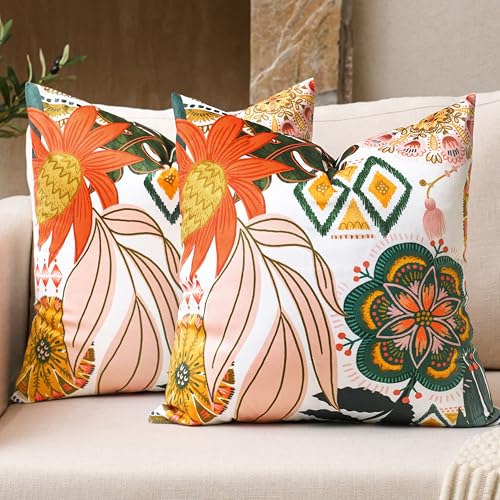Tyrot Boho Floral Velvet Throw Pillow Covers 20x20 Inch Set of 2 Farmhouse Cushion Covers Mid Century Modern Botanical Home Decor Accent Pillow Cases for Couch Bed Sofa Living Room, Bedroom - color: Blush Pearl, size: 20" x 20" (Pack of 2)