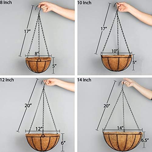 Kingbuy 14 Inch Metal Hanging Planter Basket with Coconut Liner, Wire Plant Holder Watering Pot for Indoor Outdoor Garden Balcony Patio Decoration - 2 Pack