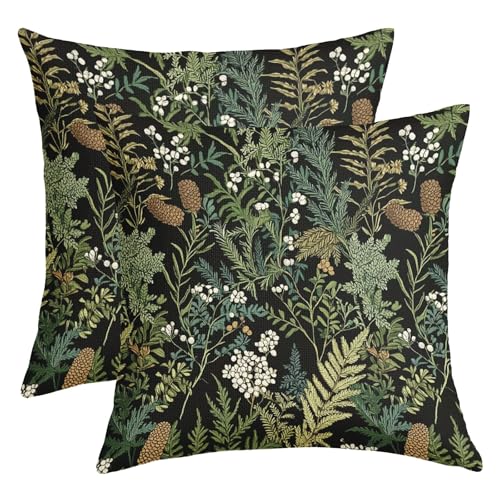 Black Green Botanical Pillow Covers 18x18 Inch Dark Green Flower Vintage Plant Throw Pillows for Couch Farmhouse Cushion Covers Spring Summer Leaf Floral Pillow Cases for Bed Patio Outdoor Decor Set 2 - color: S-black Green Leaf, size: 18" x 18" (Pack of
