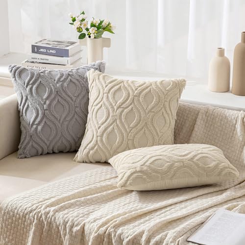 MIULEE Light Grey Throw Pillow Covers 18x18 Inch, Soft Winter Plush Faux Wool Couch Pillow Covers Set of 2 Decorative Farmhouse Boho Throw Pillows for Sofa Living Room Bed - color: Light Grey, size: 18" x 18" (Pack of 2)