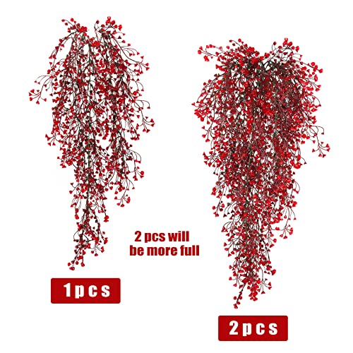 RECUTMS Vine Plant Fake 4 Pcs Ferns Artificial Plants Large Faux Hanging Plant Artificial Hanging Plants Wall Plants Fake Ivy Room Decor Home Garden Wedding Party Indoor Outdoor Decorations(Red 4P) - color: 4p-red