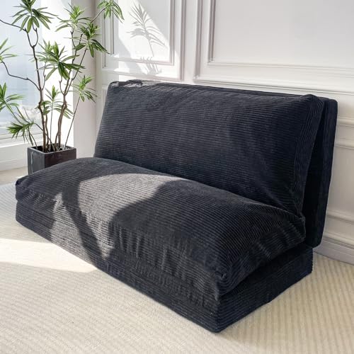 MAXYOYO Folding Sofa Bed, Extra Thick and Long Floor Sofa Convertible Chair with Washable Cover, Floor Couch Lounge Bean Bag Bed for Living Room, Black, 39x91 Inch - color: Black, size: Classic Twin