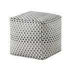 Benzara Modern Pouf Ottoman- Black White Basket Woven Jacquard- 16 Inch Square