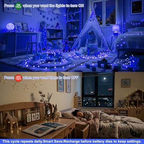 8 Pack Rechargeable LED Fairy Lights 7Ft 20LED Battery Operated with Remote, DIY Timer & 8 Modes, Mini Twinkle String Lights for Indoor Christmas Wedding Mason Jar Bedroom Party Table (Blue) - color: Blue