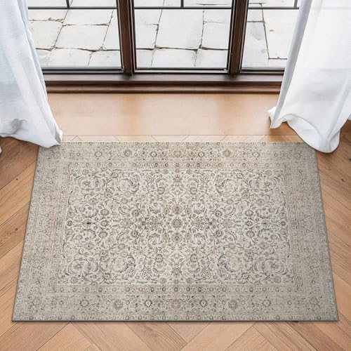 Bloom Rugs Washable Non-Slip 2' x 3' Rug - Beige/Off White Traditional Bordered Area Rug for Living Room, Bedroom, Dining Room, and Kitchen - Exact Size: 2' x 3' - color: Beige / Off White, size: 2' x 3' (Rectangular)