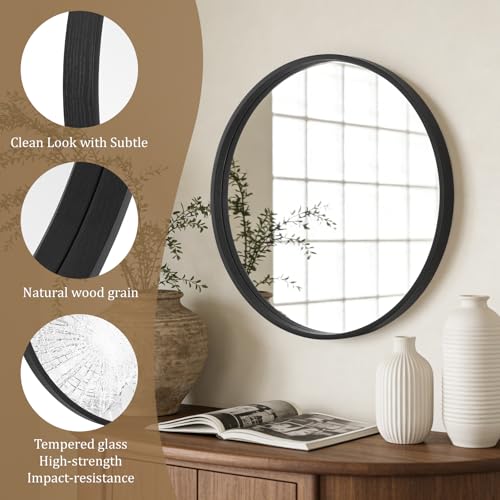 WallBeyond Black Round Wood Mirror 24 inch Circle Wall Mirror for Bathroom Round Wall Mirror for Wall Decor, Vanity, Entryway Living Room - color: Black, size: 24"L x 24"W