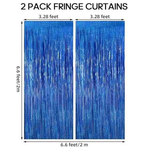 2 Pack Fringe Curtains Backdrops, Foil Fringe Curtains, Door Streamers for Birthday Wedding Bridal Shower Holiday Graduation Party Decorations, Photo Booth Backdrops, Glitter Blue - color: Glitter Blue