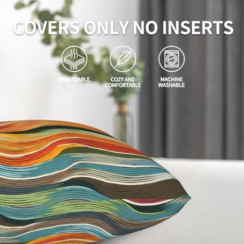Orange and Blue Striped Pillow Covers 18x18 Set of 2 Abstract Colorful Waves Decorative Pillows Cases Boho Line Outdoor Square Cushion Cover for Farmhouse Living Room Decor - color: Colorful Waves, size: 18" x 18" (Pack of 1)
