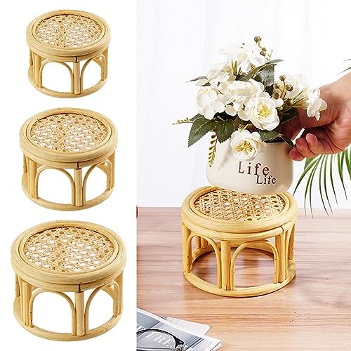 Rattan Plant Stands,Small Boho Rattan Wicker Round Riser Plant Stand,Indoor Flower Pot Stand,Decorative Flower Shelf Bonsai Rack Garden Plant Pot Riser Holder - size: L (7.87 x 4.72 inches)