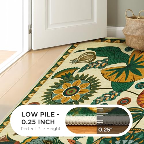 Joydeco Egypt Floral Boho Rug Runners for Hallways Entryway Non Slip, 2x6 Bathroom Kitchen Runner Rugs Non Skid Washable, Vintage Beige Carpet for Entrance Laundry Room Bed Beside - color: Beige, size: 2' x 6' (Runner)