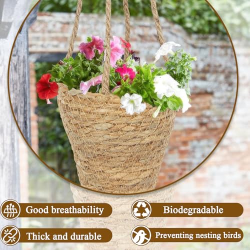 CITYES 2 Pcs Hanging Basket for Wall Conical Hanging Wicker Basket with Hemp Rope Handmade Wall Planter for Garden Home Flowers Planters Boho Decor Front Door Porch Entryway (Flowers Not Included)