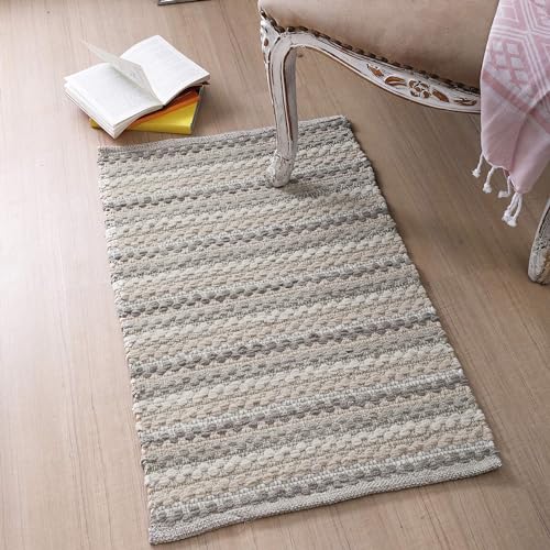 Cotton Chenille Hand Woven Area Rug 2x3 Feet - Linen Combo, Reversible Quick Water Absorbent Accent Floor Rugs Ideal for Bathroom, Kitchen, Bedroom | Beige Soft Washable Durable Mat for Home Décor - color: Linen Combo, size: 2 x 3 feet