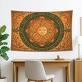 Water Lily and Sun Orange Green Tapestry, Floral Mandala Bohemian Decorative Wall Hanging, Aesthetic Tapestries for Living Room, Bedroom, Meditation 60x50 Inch - size: 60x50 Inch