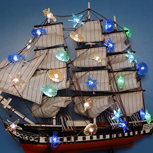 Impress Life Ocean Decor String Lights, Beach Decor Starfish Seahorse Sand Dollars Nautical Decorative Lights Battery & USB Plug In with Remote 10 ft 30 LEDs for Covered Outdoor Bedroom Birthday Party