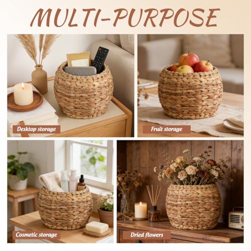Cabilock Handwoven Hyacinth Planter Basket, Natural Woven Rattan Storage Basket for Small Plants, Eco-Friendly Indoor & Outdoor Decorative Pot Cover for Farmhouse, Boho Home Decor