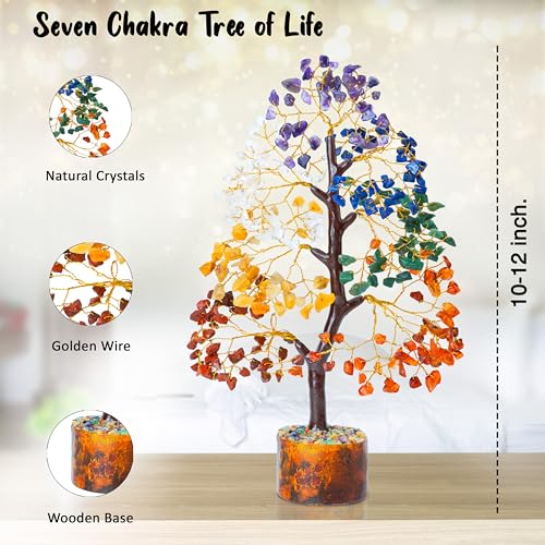 Crocon® 7 Chakra Crystals Tree of Life Birthday Gifts for Women, Men & Friends | Home & Office Decor, Money Tree Healing Crystals Gift | Mom Gift Ideas Housewarming Gifts New Home Sister & Dad - color: Seven Chakra Tree