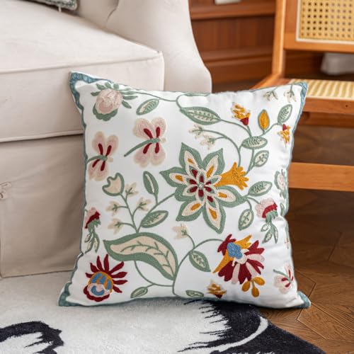 YIcabinet Pack of 2 Throw Pillow Covers,Plants Embroidered Pillow Case Soft Decorative Pillowcases for Home Sofa Couch 18x18 Inch - color: White07