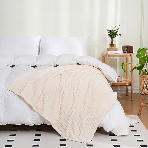Cream White Throw Blanket 50"×70" Decorations Fleece Super Soft Plush Fuzzy Cozy Blanket with Square 3D Jacquard Grid Design Luxury Lightweight for Couch Sofa Chair - color: Cream White, size: 50"×70"
