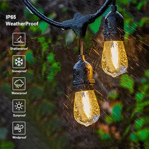 Svater Outdoor Led String Lights 50FT, Patio Lights with 16pcs S14 Shatterproof Bulbs, 1 Watt E26 Dimmable 2700K Warm White, IP65 Waterproof, Commercial Grade Light - size: 50FT