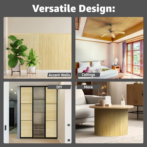 Art3d Natural Bamboo Wall Panel for Interior Wall Decor, Renewable Pole Wrap Wainscoting Paneling for Wall Ceiling Furniture Cabinet Office, 48 x 96 Inch - Raw - color: Raw, size: 1-48" x 96"