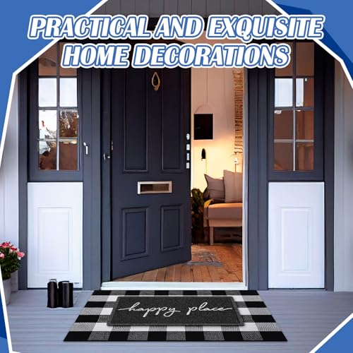 Geelin 2 Pcs 30'' x 18'' Doormat 43'' x 27.5'' Black and White Layered Rug for Front Door Mat Outside Entrance Welcome Door Mats for Indoor Outdoor Entryway Porch Decor(Happy Place) - style: Happy Place
