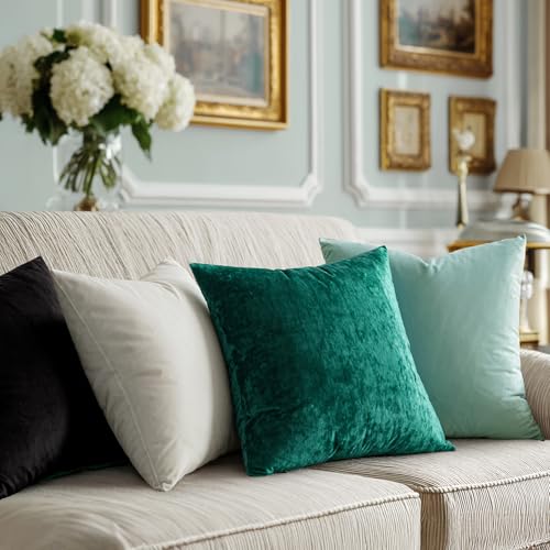 MIULEE Velvet Throw Pillow Covers Set of 2, Soft Neutral Decorative Spring Pillow Cases with Luxurious Textured Vintage Cushion Covers for Home Decor Couch Sofa Bed,Emerald Green 18x18 inch - color: Emerald Green, size: 18" x 18" (Pack of 2)