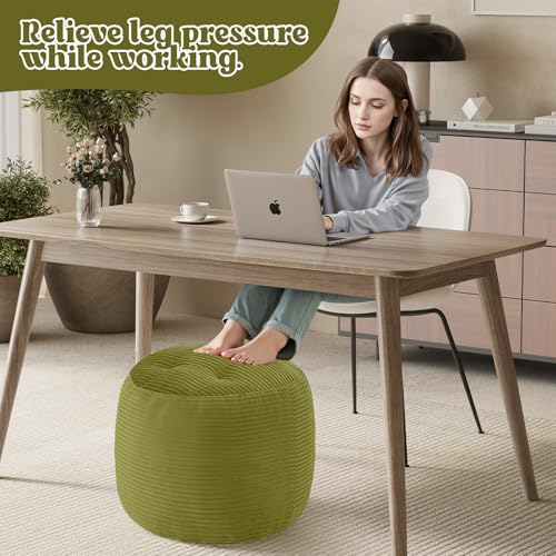 MeMoreCool Stuffed Round Pouf Ottoman Foot Rest, Floor Pouf Foot Stool with Soft Foam Chunk Filling, Round Small Ottoman Footstool Circle Footrest for Couch Living Room, Corduroy Green - color: Green