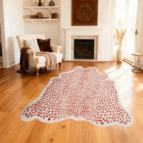 Huichenxing2021FURSTORE Leopard Rug Cheetah Print Rug Large Faux Cowhide Skin Mat Animal Print Area Rugs for Living Room Bedroom Home Office 5.3ft x 6.7ft Pink - color: Light Pink Leopard 78.7"l X 63" W