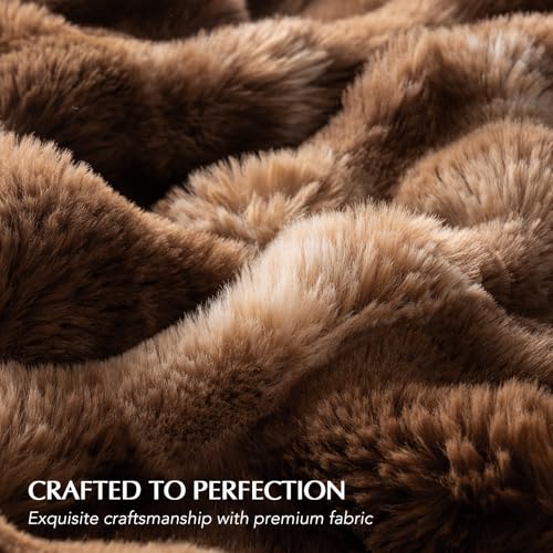 EverGrace Ultra Soft Luxury Fluffy Faux Rabbit Fur Throw Blanket, Thick Warm Bubble Throw for Bed, Cozy Plush Reversible Blankets for Couch, Chair, Sofa, Lion Caramel, 60x80 Inches - color: Marble Caramel Brown, size: 60"x80"